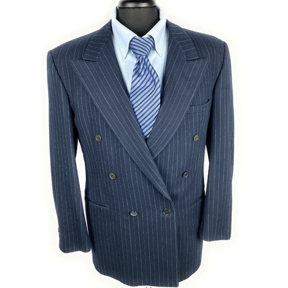 Versace Mens Navy Pinstripe Double Breasted VTG Blazer V2 Size 50